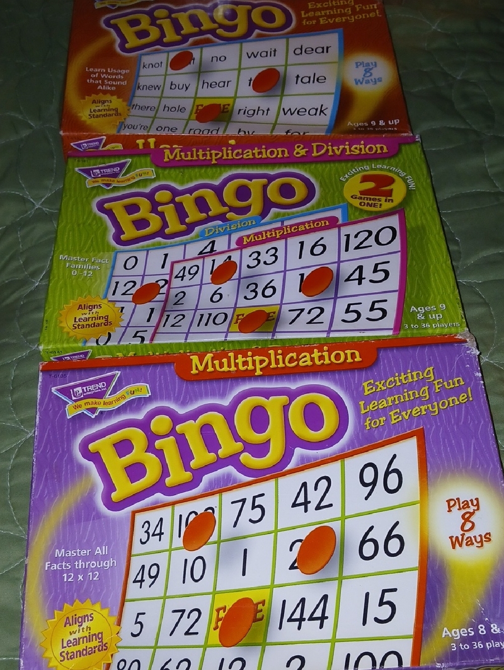 3 Learning Mutiplication Divison And Phonics Bingo Sets